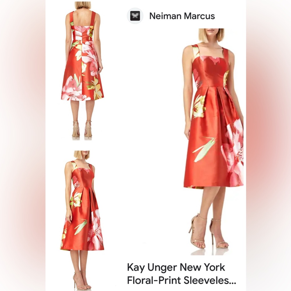 Kay Unger New York Floral-Print Sleeveless Mikado Cocktail Dress w/ Pockets 6 - Picture 15 of 17